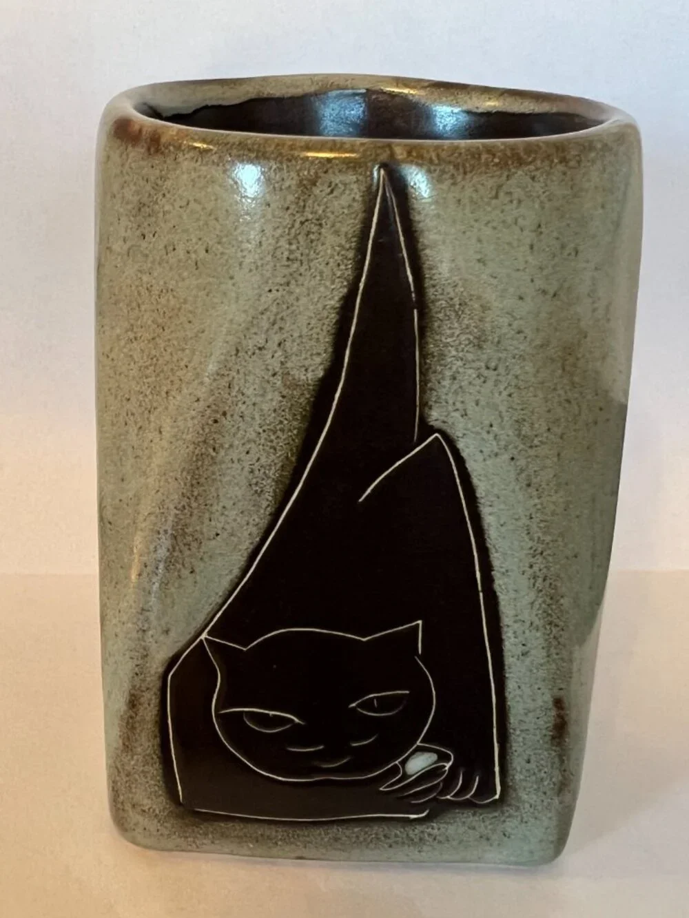 Malo Mexico Black Cat Stoneware Coffee Mug Handmade Pottery 16 oz Rustic Cat Mug